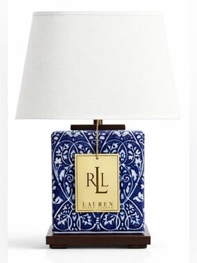 Ralph Lauren Blue Porcelain FLORAL Vines Accent Design Small Lamp New